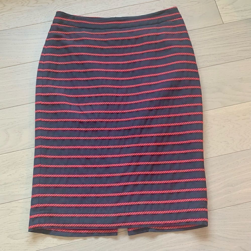 Ann Taylor Navy & Red Rope Striped Pencil Skirt